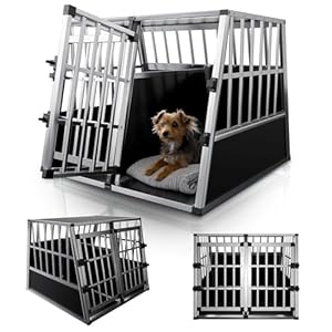 Juskys Alu Hundetransportbox XL - 96x90x71 cm - Auto Hundebox robust & pflegeleicht - 2 Gittertüren mit Trennwand - Reisebox für Hunde