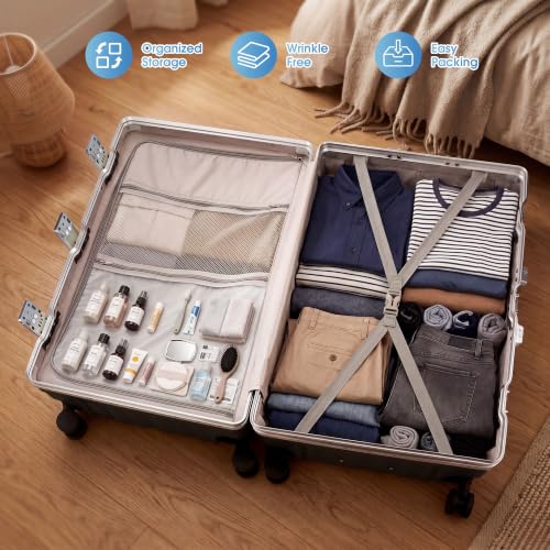 Image of Zipperless Luggage, 24 Inch Checked Suitcase | Checked Luggage, 9H Scratch PC Hardshell, Aluminum Frame, TSA Lock, 360 Spinner Wheels, Black