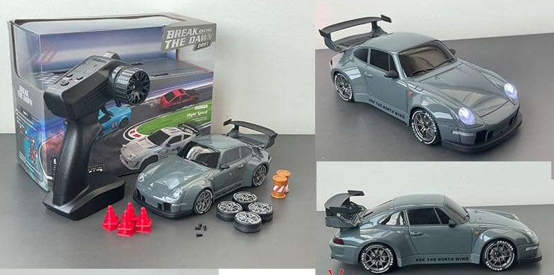 Image of 2.4G 1:24 Scale Porsche 911 Turbo RC Drift Car | Classic Wide Body Design, LED Lights, 20Km /H Max Speed | Remote Control Toy for Kids & Adults, Black
