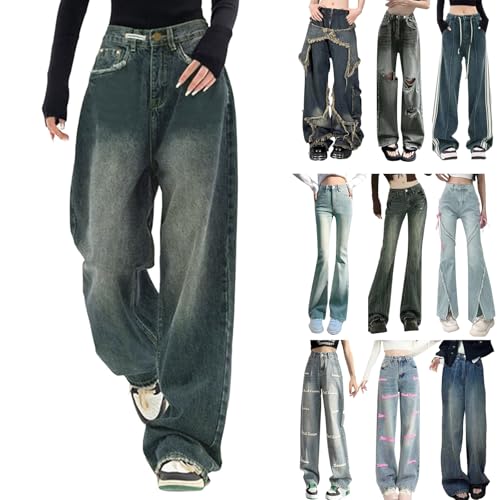 Generic Y2K Jeans Girls Baggy Jeans Petite Denim Pants Flared Jeans for Youth