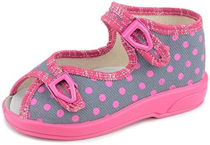 Zetpol Lucja 1857 Toddler Girls' Pink Polka Dots on Gray Metal Cam Lock Buckle Natural Canvas Sandal, 25 M EU / 9.5 M US Toddler