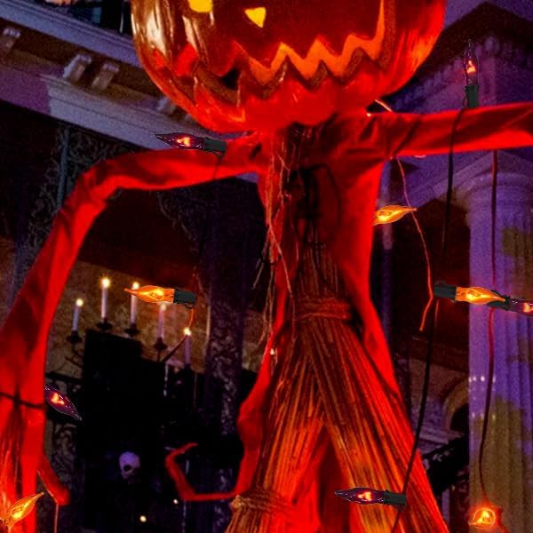 Miniatura 6 de PASUTO Luces de Halloween naranjas y moradas, tira de luces de llama parpadeante, 12.8 pies, para interiores y exteriores, luces de Halloween C7,