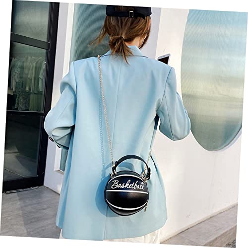 Basketball Shape Single-shoulder Bag Chain Pu Leather Small Round Bag Fashion Handbag for Women Girls Black, Black, 17X16CM2