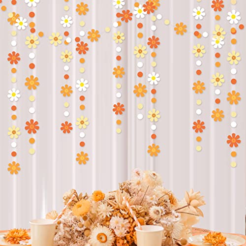 Image of 47.2 Ft Groovy Party Decorations Boho Daisy Polka Dot Garland Streamer Ombre Orange Daisy Banner Cutouts for Birthday Wedding Bridal Shower Spring Summer Fall Retro Hippie Decor Supplies