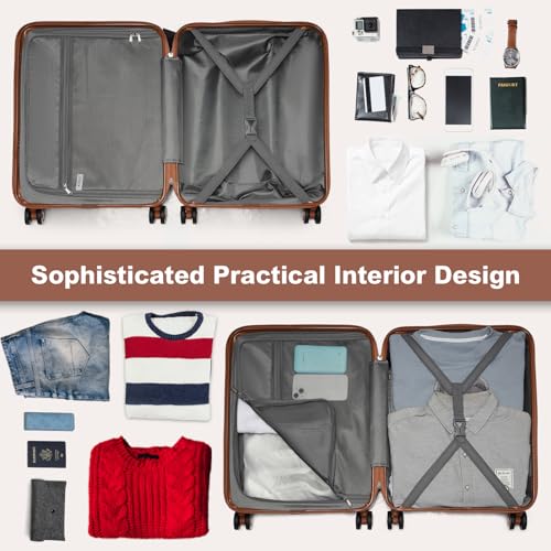 Image of Kono 24 Inch Expandable Checked Luggage with Spinner Wheels TSA Lock Cream | Medium Size Lightweight PC+ABS Hard Shell Suitcase, Durable and Drop Resistant, Suitable for 4-7 Days Trip Travel