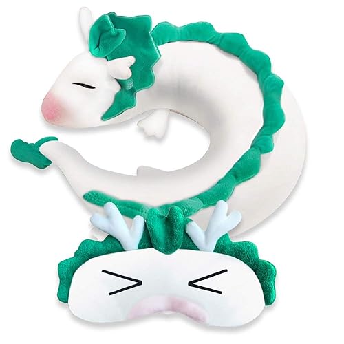 ZFBIRD Anime Dragon Neck Pillow Dragon U-Shape Pillow Cute Dragon Plush Toy with Anime Sleep Mask Perfect for Travel, Christmas and Birthday Gift - Dragon Pillow with Sleep Mask