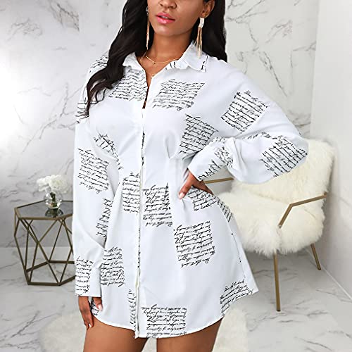 Image of Glozeplus Long Sleeve Button Down Collar Mini Shirt Dress for Women | Trendy script print shirt dress.The button-down front and collared V-neck create a chic.Perfect for office or casual dates.