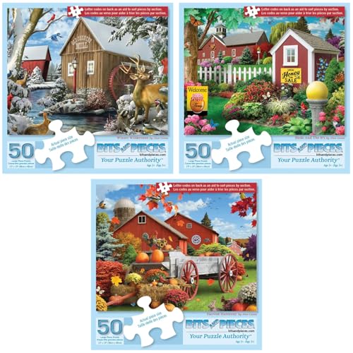 Bits and Pieces Puzzles de 50 Piezas para Adultos - Alan Giana 3-Pack - Rompecabezas de 50 Piezas Extra Grandes 15" x 19", Escenas Rústicas de Campo, Sin Piezas Iguales miniatura 1