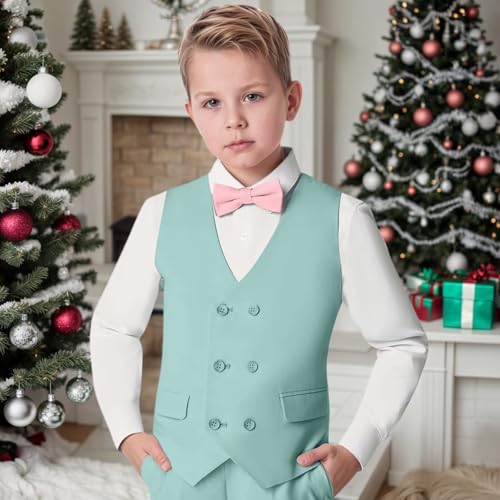 Boys Vest Kids Double Breasted V Neck Formal Wedding Waistcoat wtih Adjustable Back Strap2