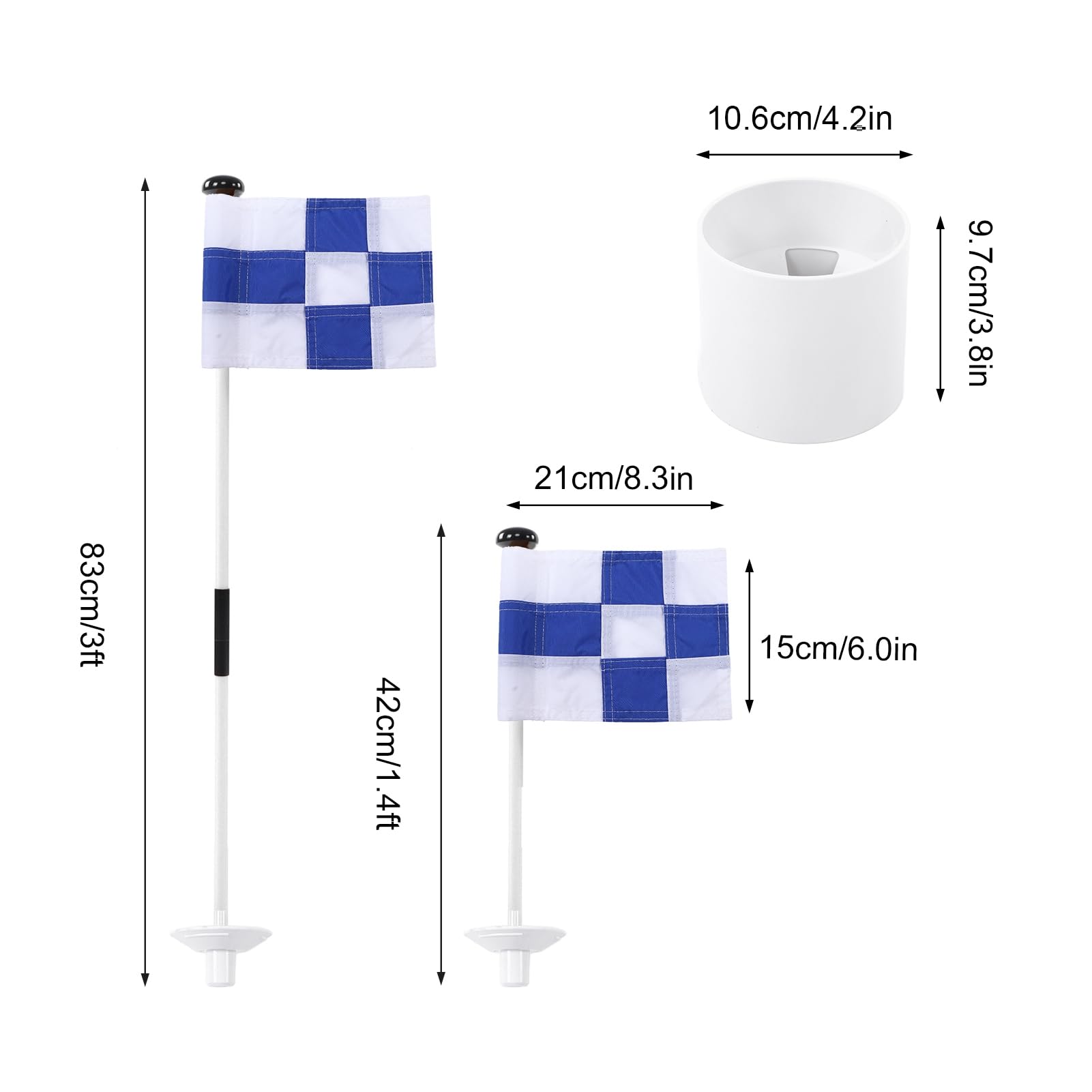 Golf Flagpole Set, 3FT Golf Flagpole with Golf Flag and Hole Cup, Golf Pin Flag Hole Cup Set for Yard Driving Range Backyard Practice Putting (Blue White Grid)