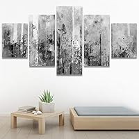 SIGNWIN 5 Panel Canvas Wall Art Abstract Black and White Splash Artwork Abstract Plants Illustrations Impressionism Modern Panoramic Relax/Calm Multicolor for Living Room, Bedroom, Office - 60