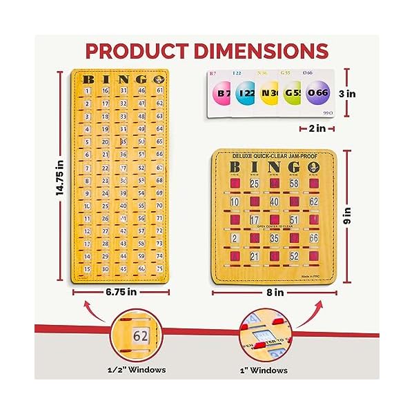 MR CHIPS Bingo Game with 50 Jam-Proof Quick-Clear Stitched Fingertip Slide Bingo Cards, 75 Bingo Calling Cards, 1 Bingo Master Board - Woodgrain Style 51dxivHHC7L. SS600