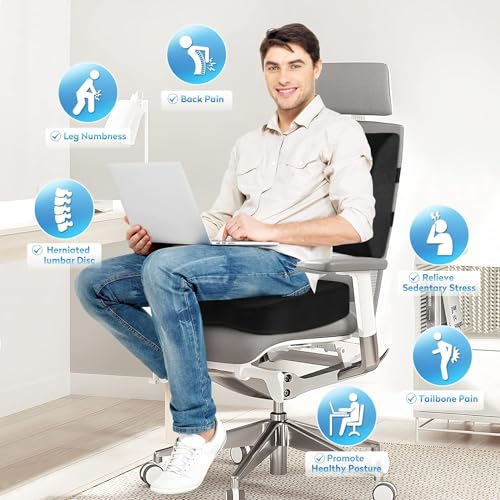 Image of Grin Health Coccyx Seat Cushion with Lumbar Support Pillow for Chair | Memory Foam Tailbone Cushion with Back Support | Relief for Lower Back Pain, Sciatica, Coccyx & Tailbone Pain | Combo Set