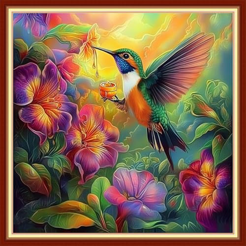 Image of Redxing Stamped Cross Stitch Kits Embroidery kit for Beginners Adults Full Range of Embroidery Patterns Starter Kits DIY Printed Cross Stitch Kits Needlepoint Kits 11CT-Hummingbirds 18x18 inchs