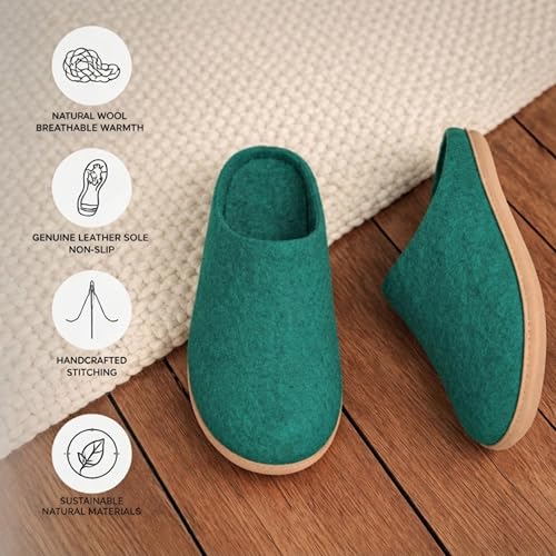 Image of Wool Felt Mule Slippers for Women & Men, Handmade 100% Natural Wool Backless House Shoes with Premium Suede Sole, Warm Breathable Indoor Slip-On