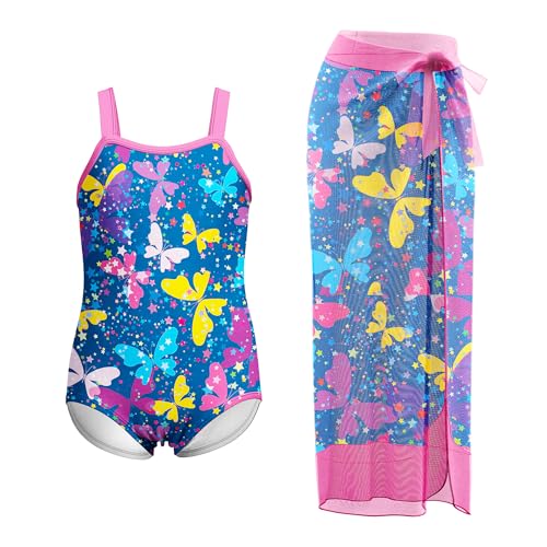 LQSZ Girls One Piece Swimsuit with Cover Up Beach Skirt Set Two Piece Bathing Suit Swimwear 3-12 Years