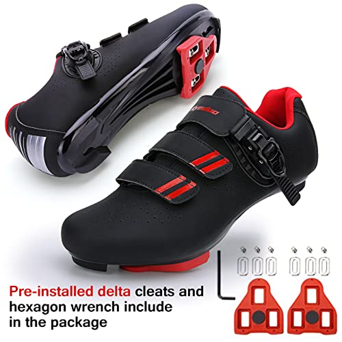 Image of Mens Womens Cycling Shoes Compatible with Pelaton Bike Shoes Road Bike Shoes Riding Bicycle Pre-Installed with Delta Cleats Clip Indoor Outdoor Pedal