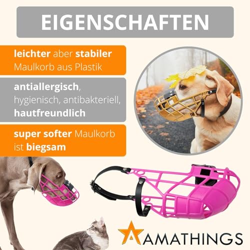 AMATHINGS Maulkorb Model Super Kennel Soft mit wattiertem Nasenstück Trinken Immer Möglich Ideal Für Freilauf, Hundewiese, Kennel, Zwinger, Rennen (Pink)