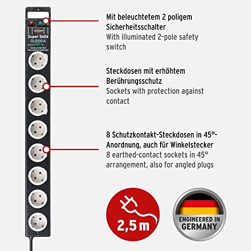 Brennenstuhl Super-Solid, Steckdosenleiste 8-Fach mit Überspannungsschutz (Steckerleiste mit 2,5m Kabel und Schalter, Mehrfachsteckdose aus bruchfestem Polycarbonat) schwarz/grau – Bild 4