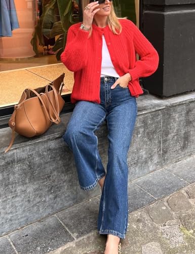 Image of Arssm Womens Cute Cardigan Sweater Long Sleeve Crewneck Button Down Cardigans Knit Top Fashion 2024 Knitwear(Red-M), Medium