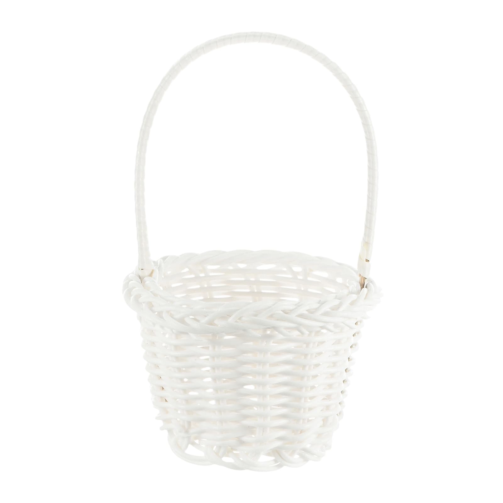 M METERXITY 1-Pack Mini Woven Baskets with Handles, 2.36 x 3.54 x 5.71 Inch Plastic Mini Flower Baskets with Handles for Craft/Birthday/Party/Wedding [White]