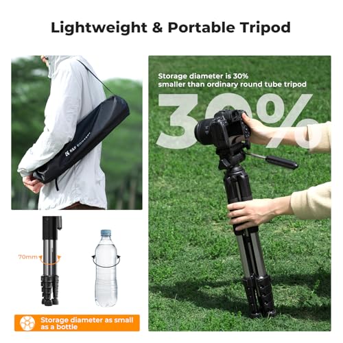 Image of K&F CONCEPT 75 inch Aluminum Camera Tripod, Lightweight and Compact for Travel | Compatible with Canon Nikon DSLR Camera, Cellphone Clip and Remote Control for Shooting and Video Recording S255A3+BV01