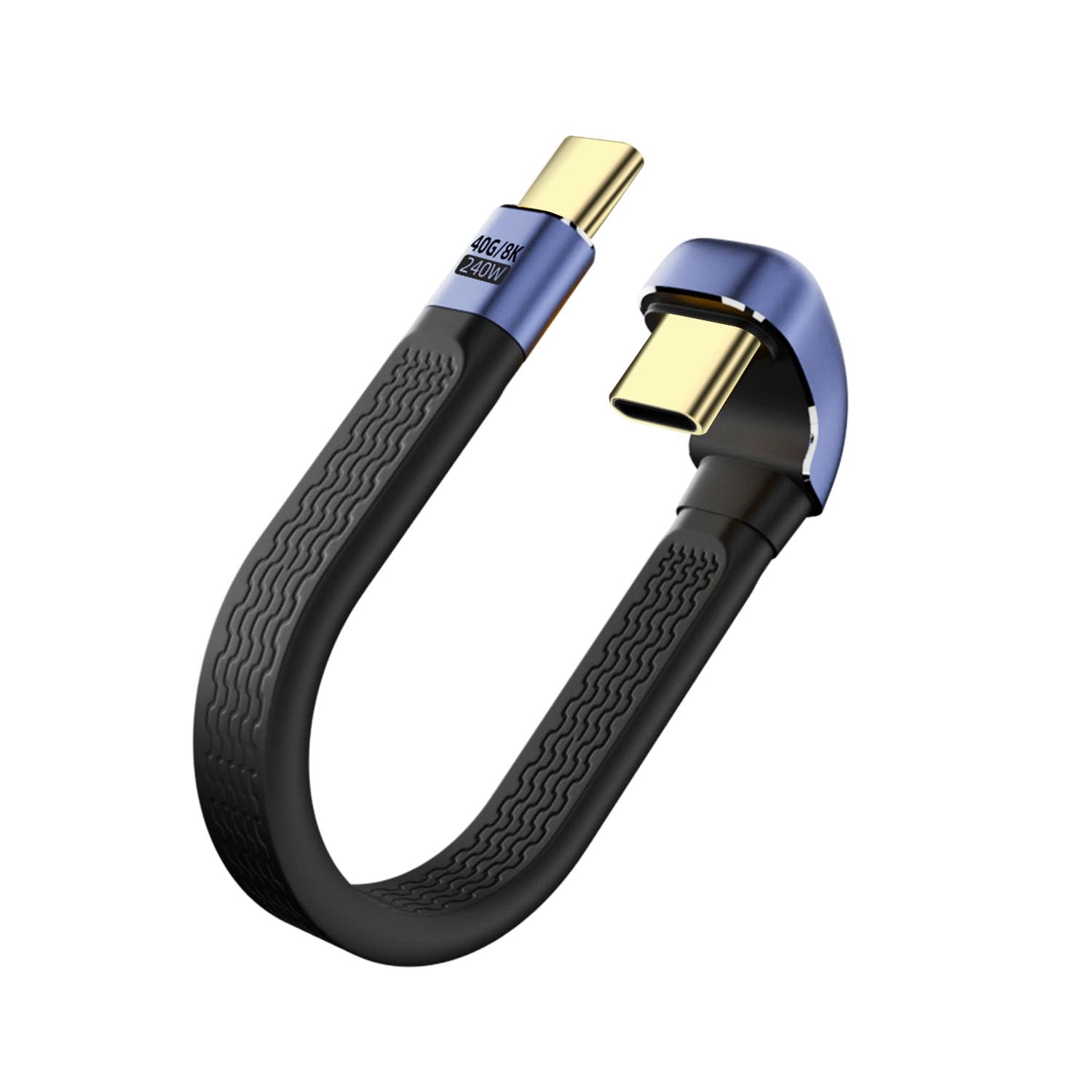 QIANRENON240W USB4.0 C PD Fast Charging U Angle Short Cable 40Gbps Type C 4.0 Male to U Shape Male Flat Soft Data Cable USB4.0 C Full Function 8K@60Hz,for Phone Thunderbolt 3/4 Power Bank,13cm/5.1in