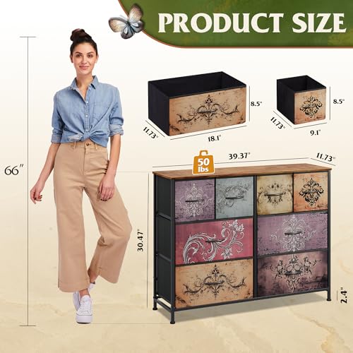 Image of WLIVE Dresser for Bedroom with 8 Drawers, Wide Fabric Dresser for Storage and Organization, Bedroom Dressers, Chest of Drawers for Living Room, Closet, Hallway, Pattern