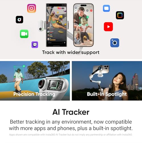 Image of Insta360 Flow 2 Plus AI Tracker Bundle White - Foldable Phone Gimbal, AI Tracking with Any App, Multi-Person Tracking, Built-in Tripod /Selfie Stick, Remote Control, Smartphone Stabilizer, Travel