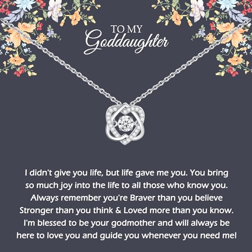 Sterling Silver Interlocking 2 Hearts Necklace for Goddaughter - Baptism & Birthday Gift Ideas, Christmas Jewelry