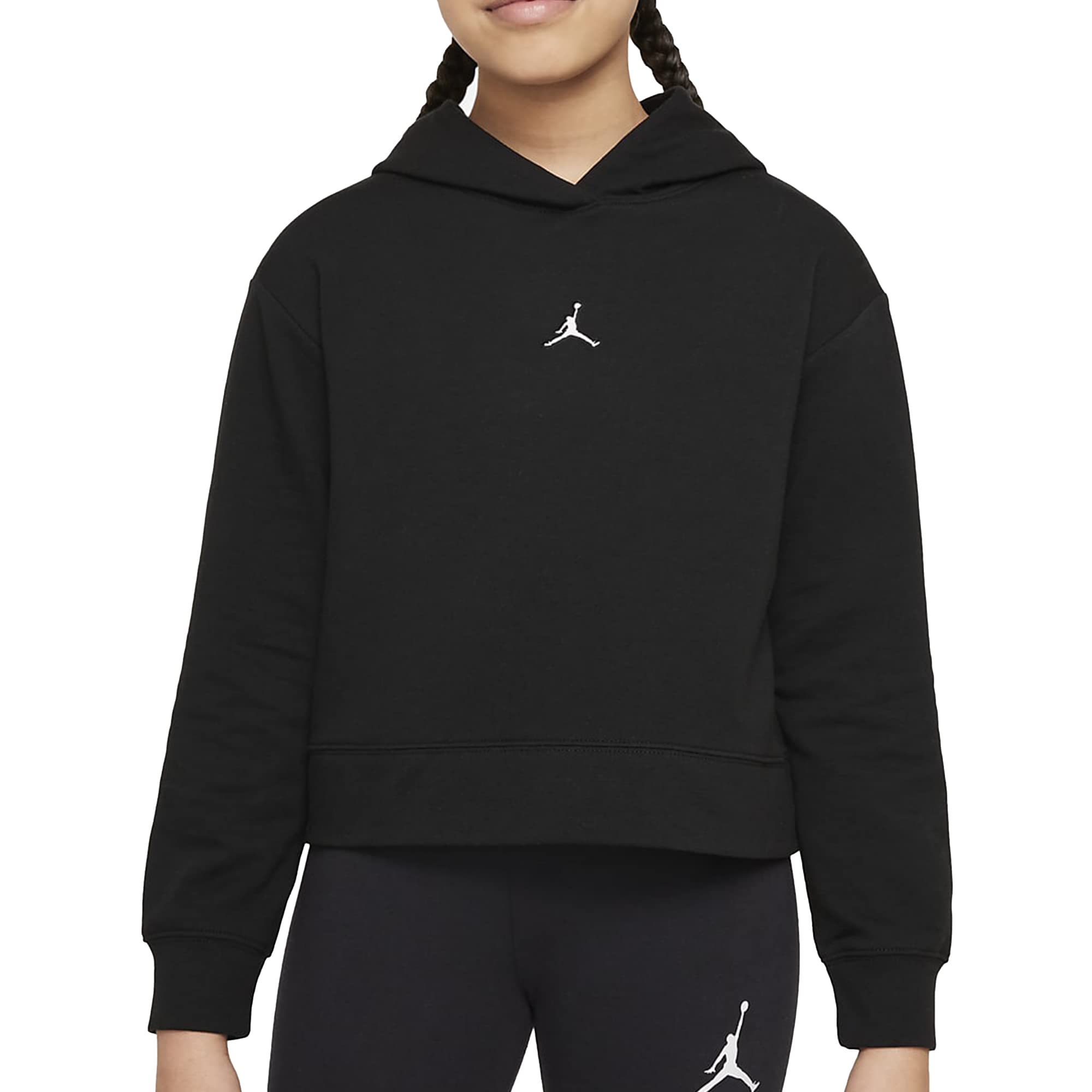 NikeJordan Girl's Essentials Boxy Pullover (Little Kids/Big Kids) Black MD (8-10 Big Kid)