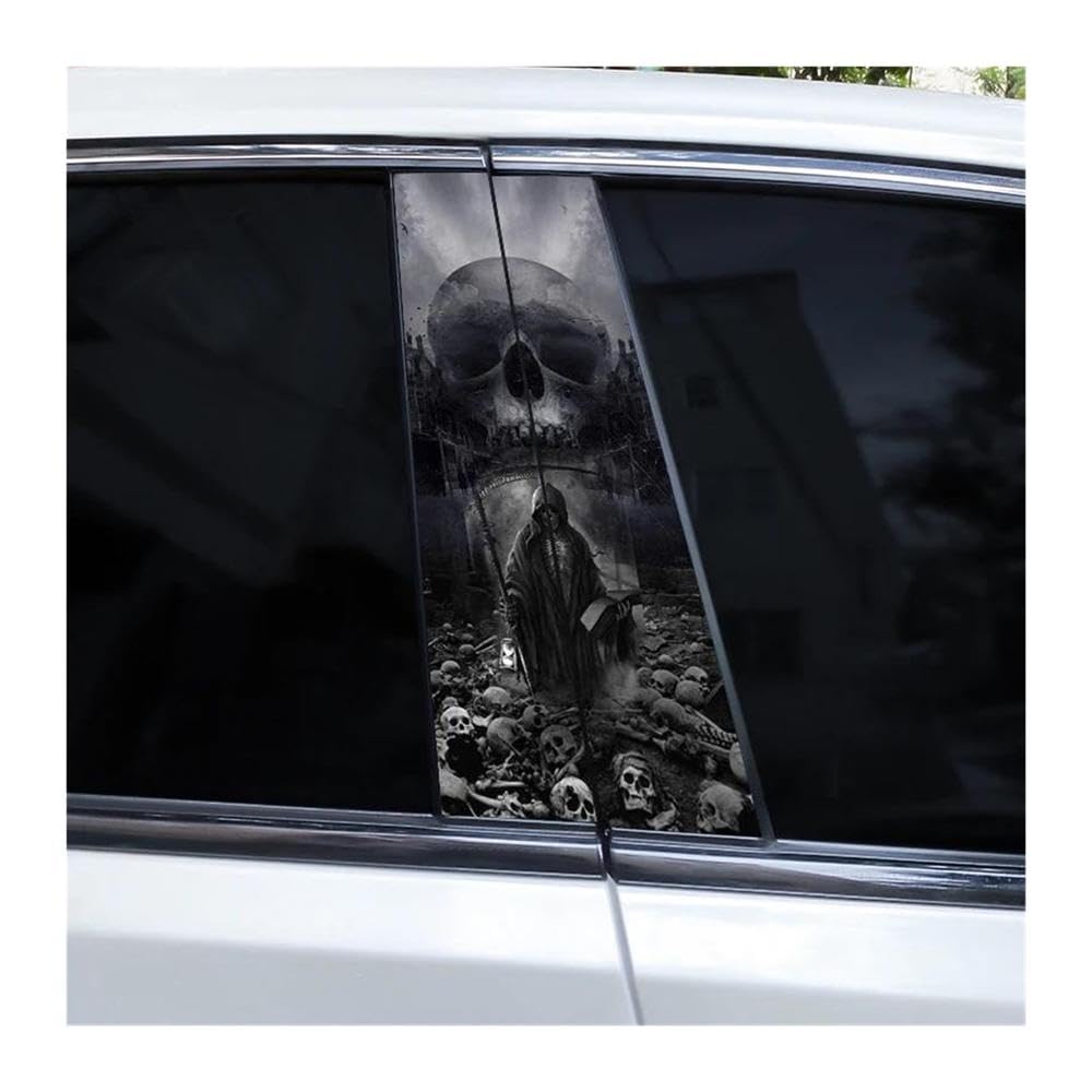 Ndsvpki D Body Parts 2Pcs Grim Reaper Skull Stickers Car Oor Pillar Stickers Ecorative Center Pillar Stickers(D)