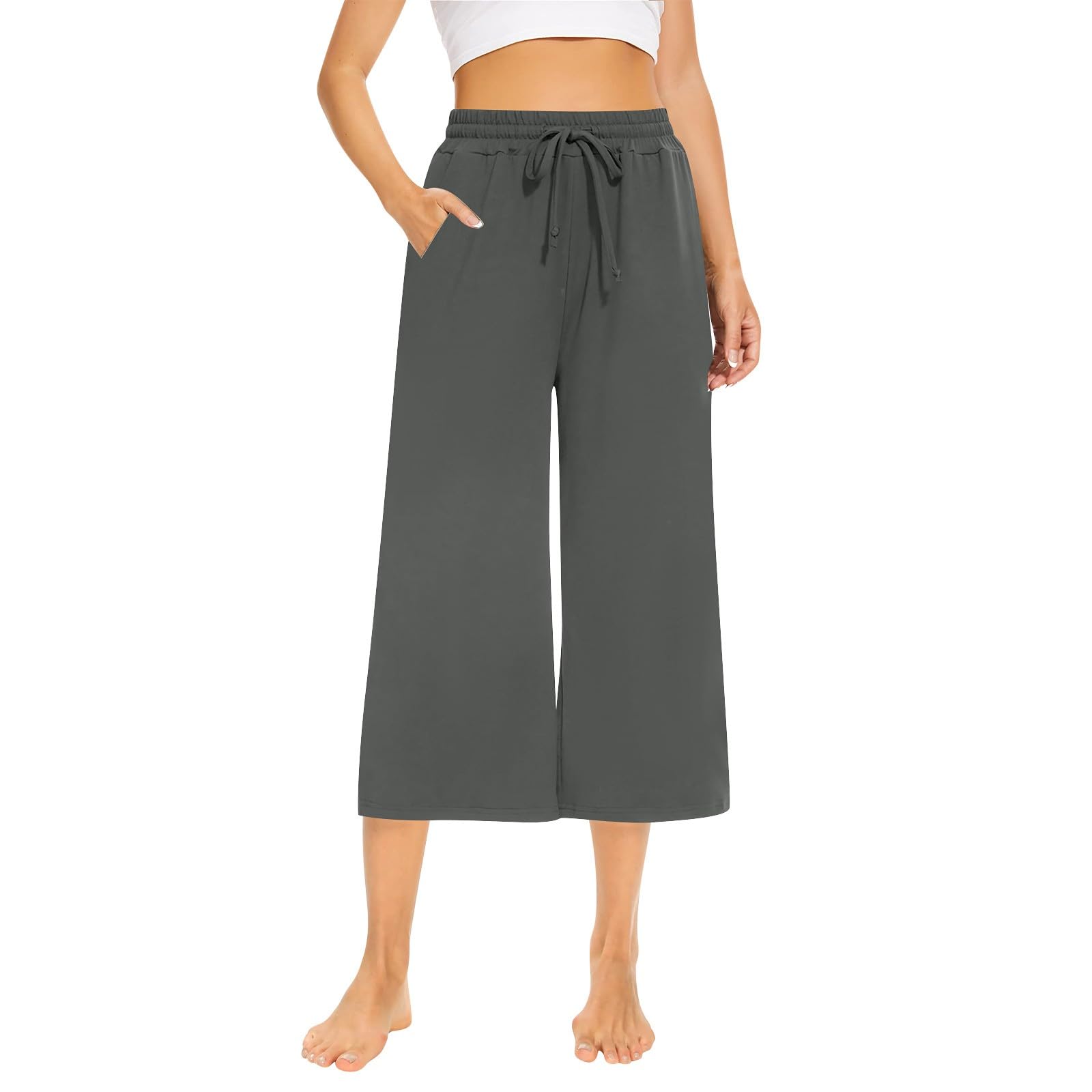 Capri Yoga Pants for Women Plus Size Cotton Dressy Capri Pants for Women Stretch Jogger Capris High Waisted Straight Leg Yoga Pants with Pockets Wide Leg Cropped Pants Capri Lightweight Sweatpants