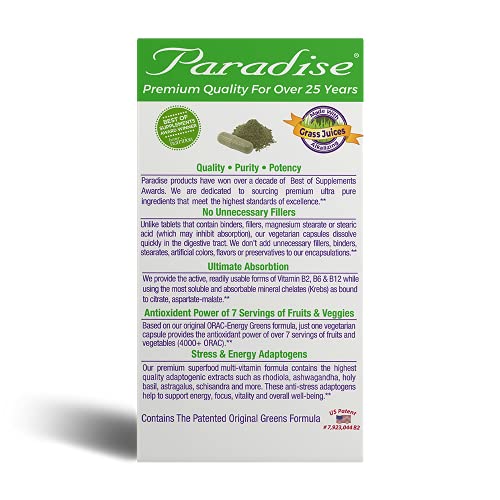 Paradise Earth's Blend Multivitamin, With Iron, One Daily Superfood, Stress & Energy Adaptogens, Probiotics For Gut Health, Immune Boosting Mushrooms, Non-Gmo, Gluten Free, 30 Vegetarian Capsules #TOP6