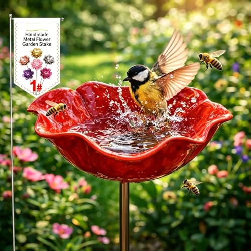OKESYO Vogeltränke Blume Garten Bienentränke Metall für Garten Winterfest Insektentränke Gartens Handgefertigt Gartenstecker Vogeltränke für Außenbereich Rasen Gartendekoration