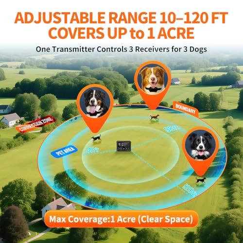Image of 2 in 1 Wireless Dog Fence for 3 Dogs with Remote Training Collar,Adjustable 10-120ft Boundary Range,Beep Vibration & Static Shock Modes,IPX7 Waterproof for Yard & Home,1 Collar for Medium or Large Dog