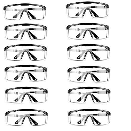 Safety Glasses Goggles Eye Protection, Adjustable Protective Anti-Fog Eyewear with Side Shield, Clear Lens Wrap-Around Full Frame Spectacles for Lab, Chemical, and Workplace Safety (12 Count)