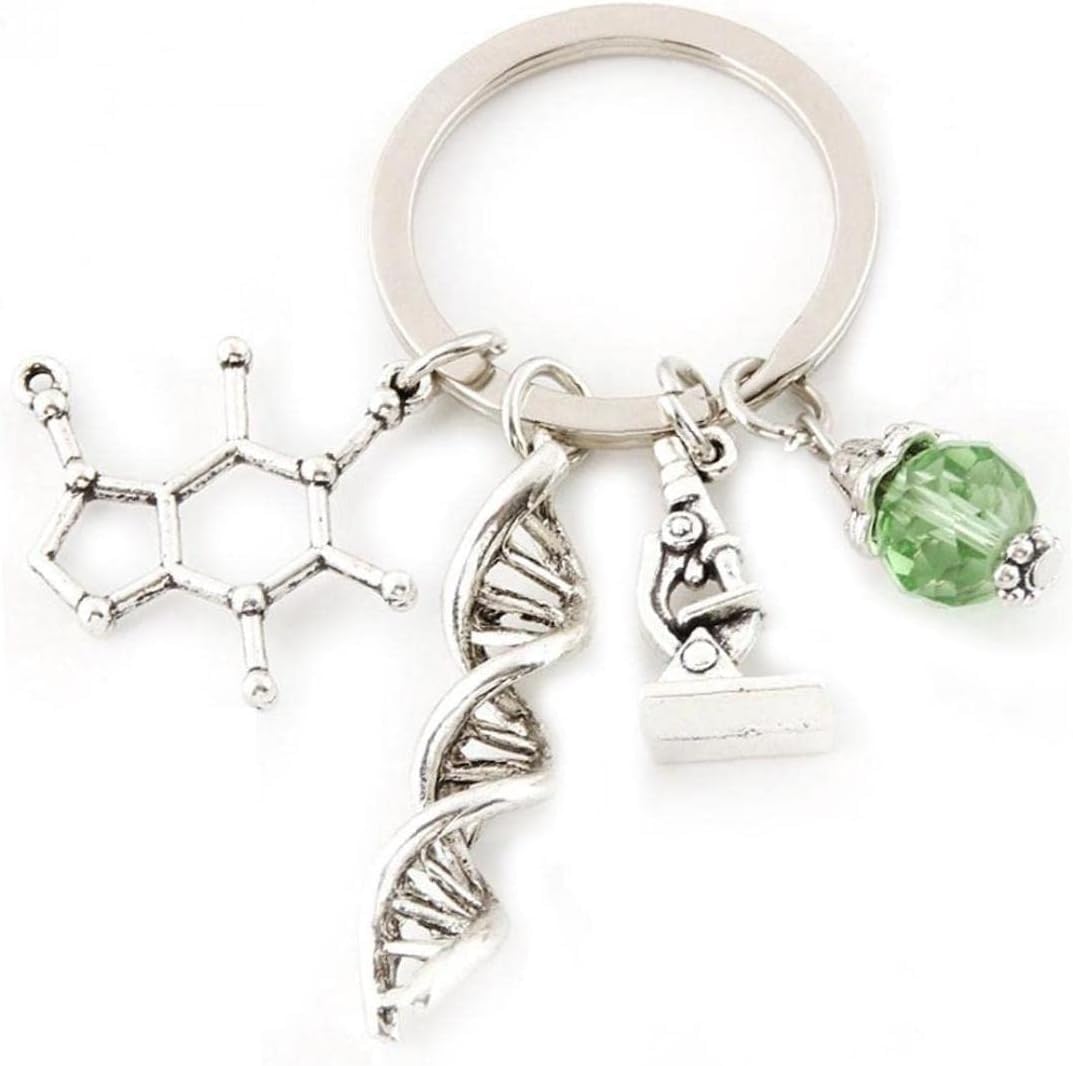 Enyolidimk Silver Science Jewelry Microscopes DNA Doctor Pendant Neuron Keychain Anatomy Neurology Biology Keychain Gift, Key Fob, Car