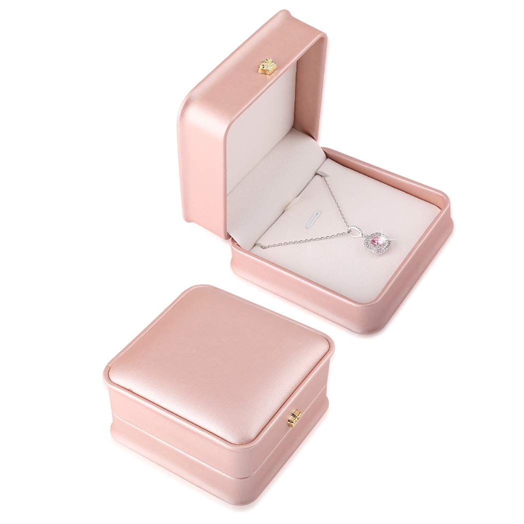 iSuperb 2 Pcs Pendant Box Necklace Bracelet Gift Box Jewelry Box PU Leather Chain Box Jewelry Display Case for Wedding Christmas Engagement Proposal