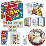 MIARAH CRAFTS Super Dad DIY Geschenkbox – anpassbares Vatertags-, Geburtstagsgeschenk von Kindern – inklusive Becher, Schlüsselanhänger, Bilderrahmen, Karten für Papa, Malvorlagen, Aufkleber und mehr