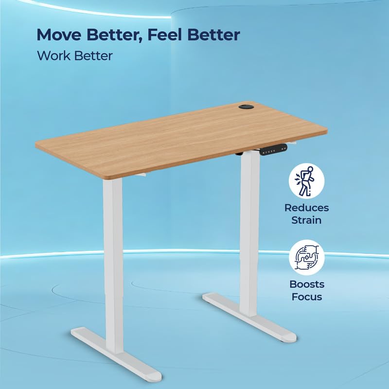 Image of The Sleep Company - AeroPlus Electric Height Adjustable Desk | Ergonomic Work from Home Table | 4 Memory Presets | 2 Years Warranty | 1600 x 700 Thick Top | Free Installation | Oak & White