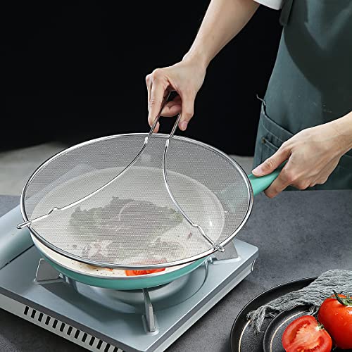 Splatter Screen For Cooking 11.8'', Stainless Steel Grease Splatter Guard For Frying Pan, Fine Mesh Splatter Screen With Resting Feet, Comfort Grip Handle, Safe Cooking Lid,Keeps Kitchen Clean(Silver) #TOP3