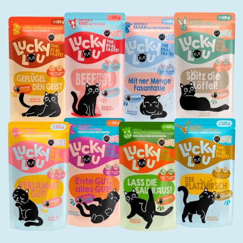 Lucky Lou Adult Mix-Paket Katzenfutter nass - 36 x 125g - hochwertiges Katzenfutter mit viel Protein - Nassfutter getreidefrei & ohne Zucker