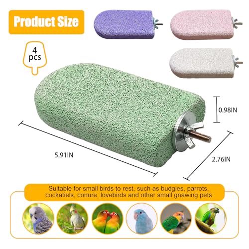 Image of 4PCS Bird Beak Grinding Stone,Parrot Perch Stands,Parakeets Platform Chewing Toys Calcium Pumice Lava Foot Claws Trimmer Climbing Ledge for Cockatiel Budgie Conure Lovebird(L,Multi-Color)