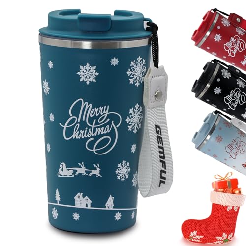 GEMFUL Travel Coffee Mug 17 oz Tumbler Gifts Screw Top Termos Fits in Car Cup Holder for Lover Female or Male Blue