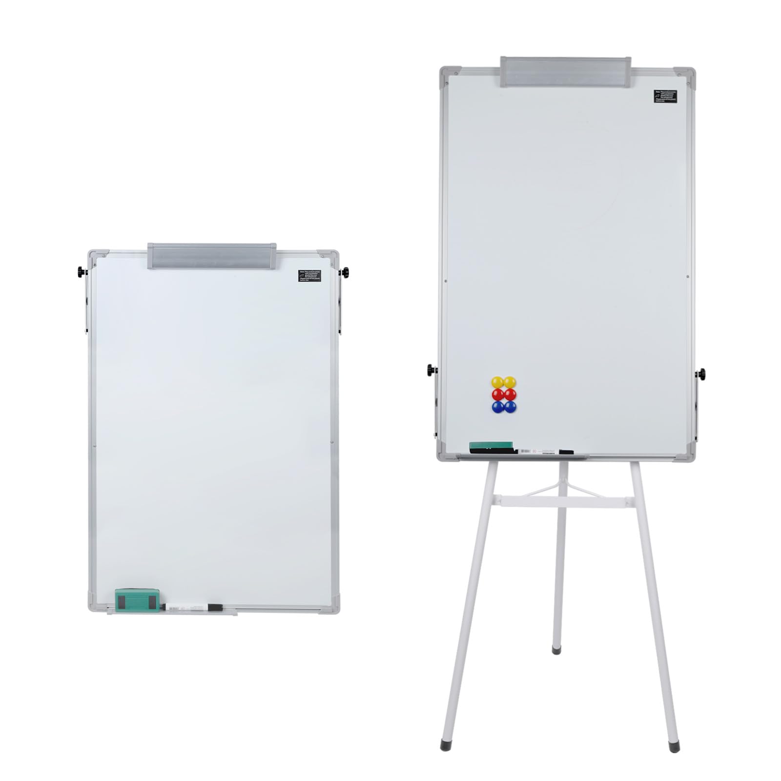 Tablica suchościeralna, magnetyczna, wymazywalna tablica na nóżkach, regulowana wysokość, stabilny okrągły stojak, aluminiowa rama, do szkoły, biura, 70 x 100 cm (biała)