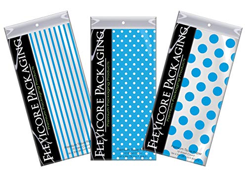 Flexicore Packaging | Pin Stripe & Polka Dot Gift Wrap Tissue Paper | Size: 15 Inch X 20 Inch | Count: 30 Sheets | Color: Turquoise | DIY Craft, Art, Wrapping, Decorations