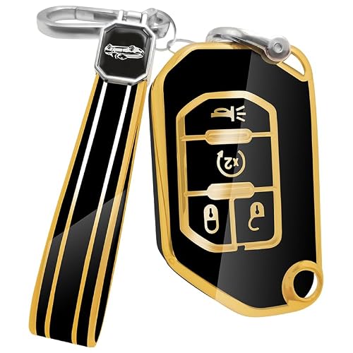 Daemson for Jeep Key Fob Cover with Keychain, Premium Soft TPU Full Protection Key Fob Case Fit for 2018 2019 2020 2021 2022 Jeep Wrangler JL JLU Gladiator JT Rubicon Sahara (Black)