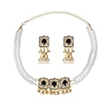 OIDIMS Indian Pearl Choker Necklace Jhumki Dangle Chandelier Earring Set for Women Crystal Tassel Beaded Pendant Boho Earrings Fashion Chunky Necklaces Party Wedding Bollywood Jewelry Jhumka Festival