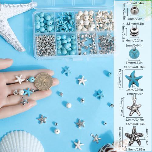 SUNNYCLUE 1 Box 250Pcs Ocean Bead Kit Starfish Beads Lucky Turquoise Bead Sea Star Beads Starfish Charms Round Stone Bead Hawaii Summer Spcaer Beads for jewellery Making Kits Women Adults Supplies - Image 3